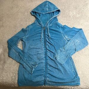 Vintage Calvin Klein Performance Electric Blue Ruched Zip Hoodie Size Large Y2K